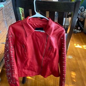 V Christina asymmetrical zip faux leather jacket